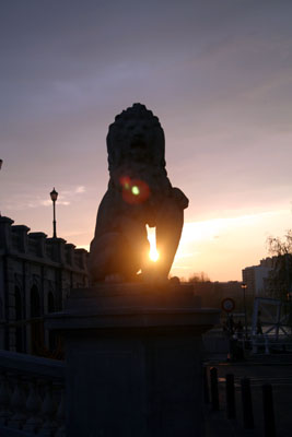 Statue of a lion at the entrance of the Zuiderterras